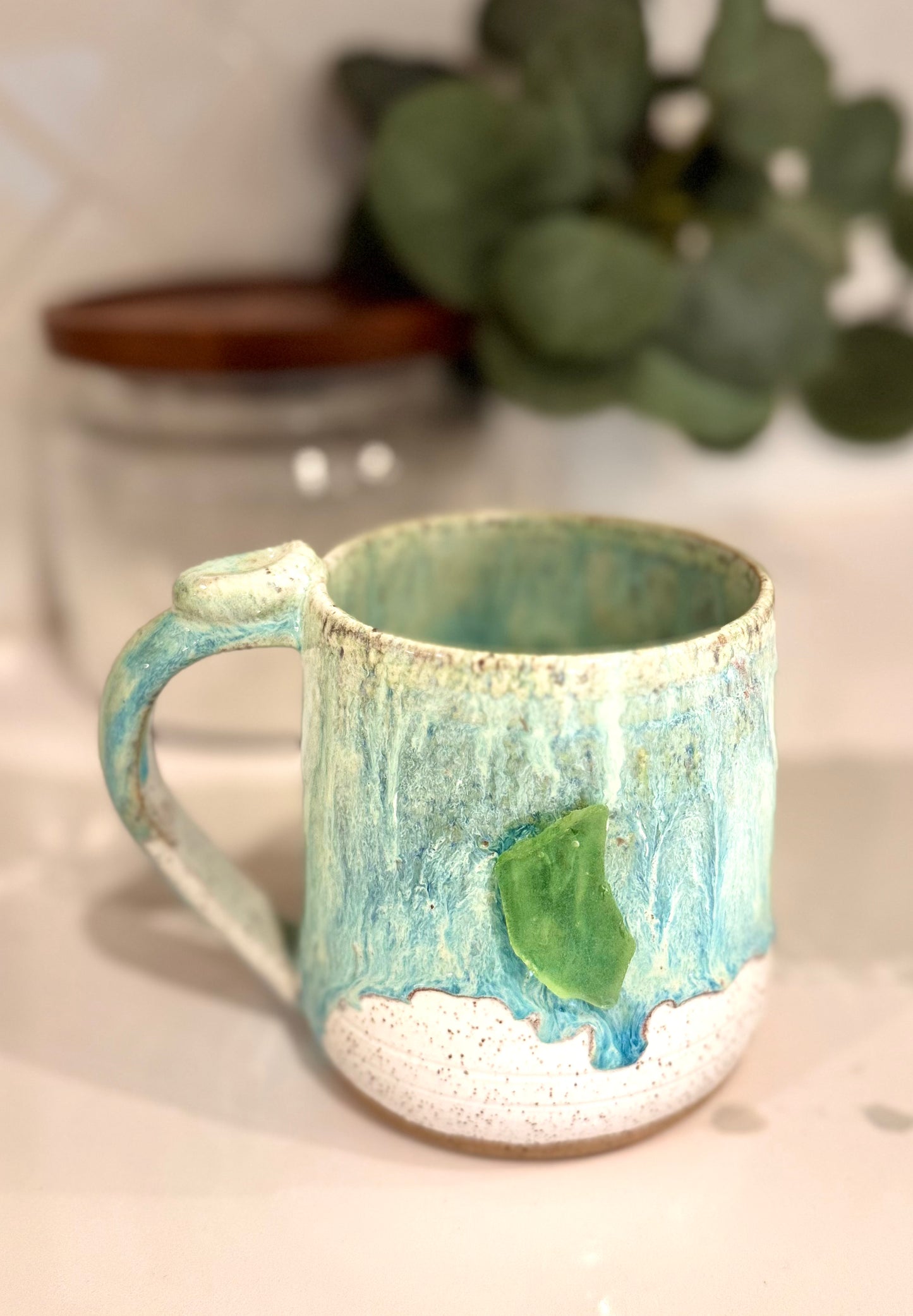 Seaglass Mug in Drippy Turquoise Chowder, 20oz